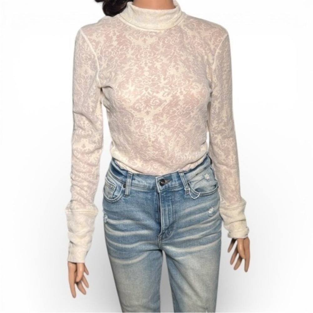 Free People Intimately Champagne‎ Floral Burnout Turtleneck Top OB1557007 Small